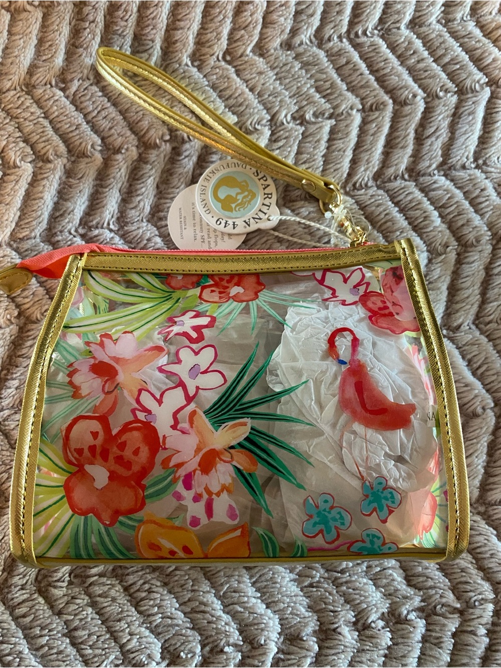 Spartina 449 Clear Floral Beach Wristlet. NWT
